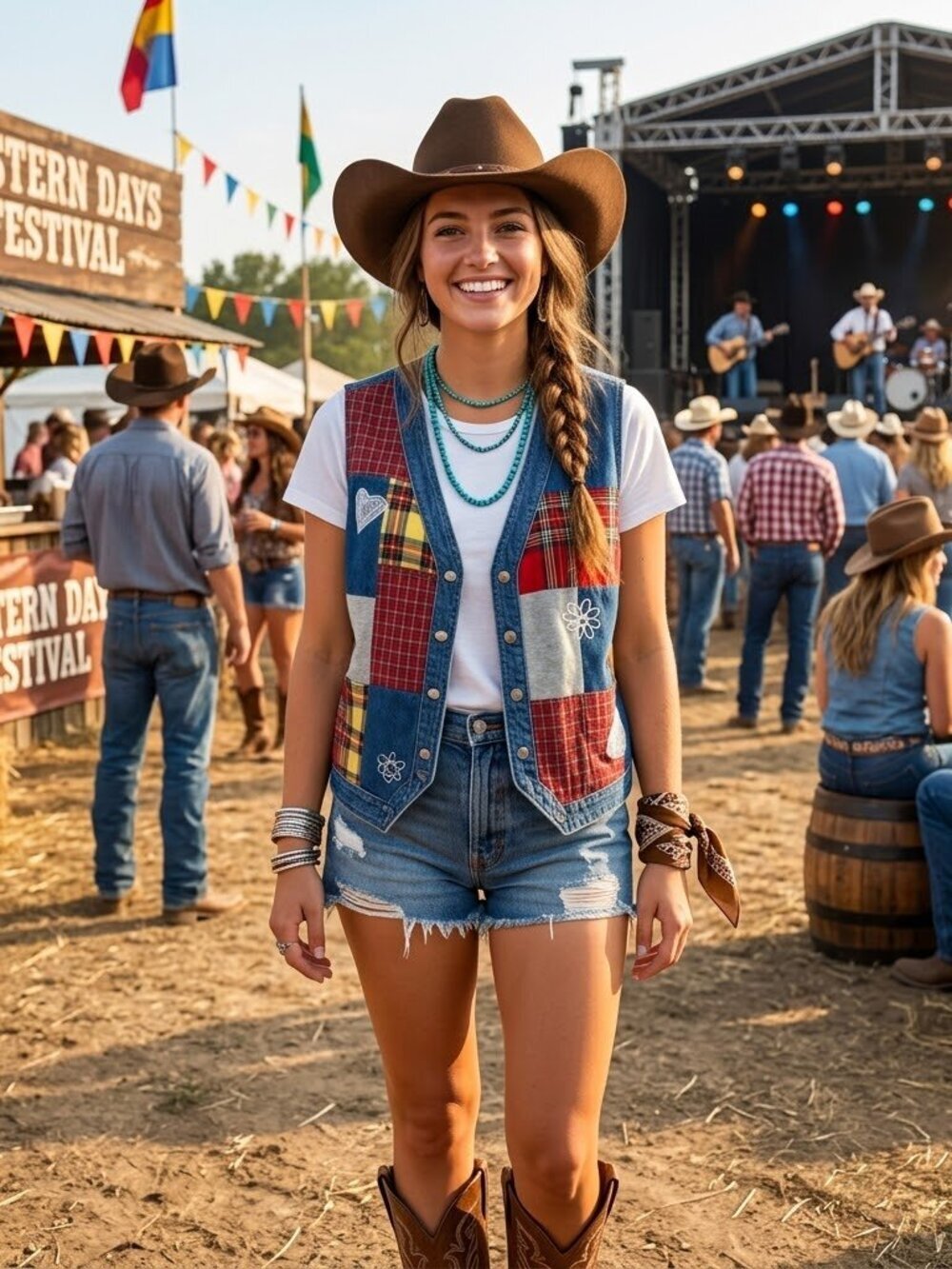 NWT Vintage Susan Bristol Denim Patchwork Vest Boho Country Western Style Large